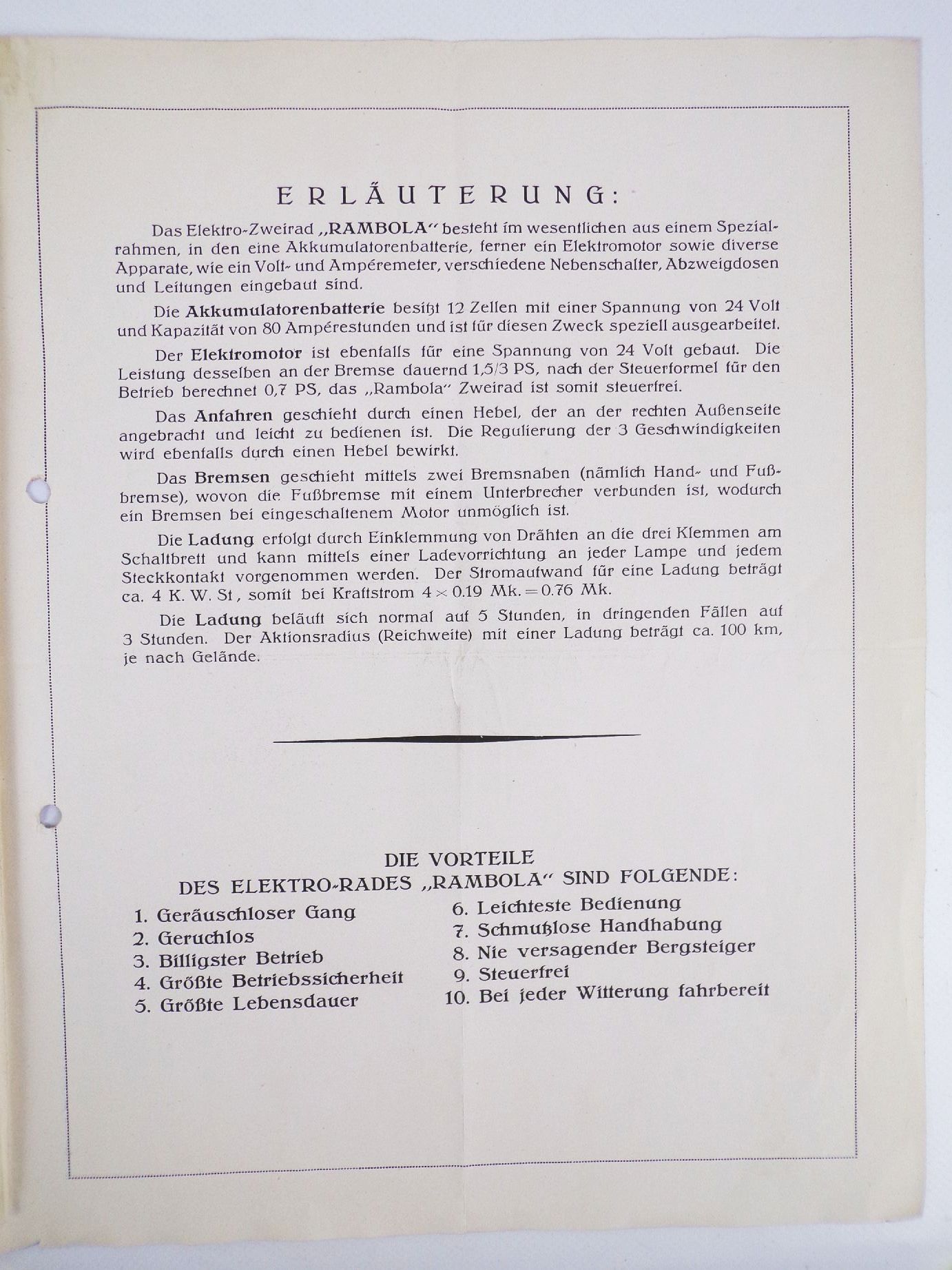 Rambola DRP Elektro Zweirad München Oldtimer 1924 Motorrad Reklame