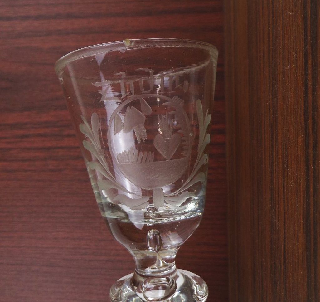 Barock Glas um 1750 Zu Dir Sinnspruch Kelch Pokal 
