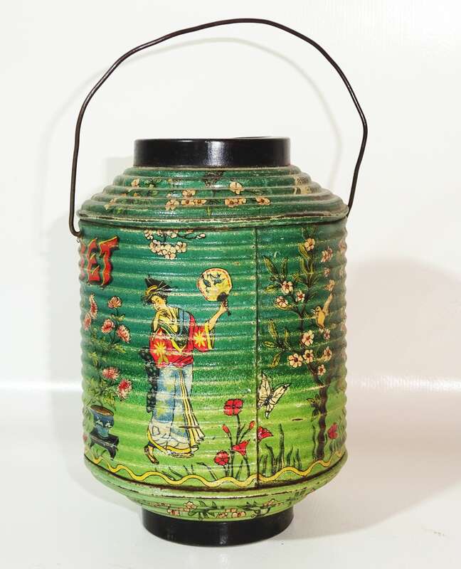 Alte Blechdose Tee Riquet Chinesischer Lampion lithografiert 1900er 