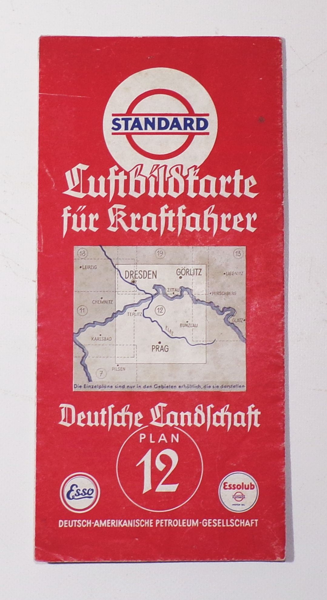 Standard Luftbildkarte für Kraftfahrer Plan 12 Dresden Görlitz Prag 1930er Landkarte