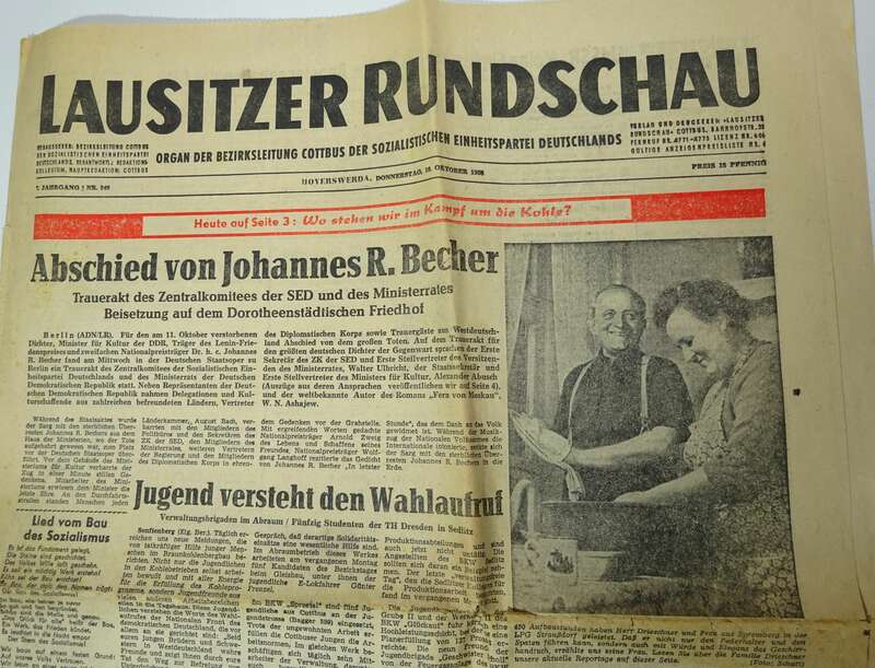 Lausitzer Rundschau Cottbus Nr 240 Hoyerswerda 1958 Johannes R Becher