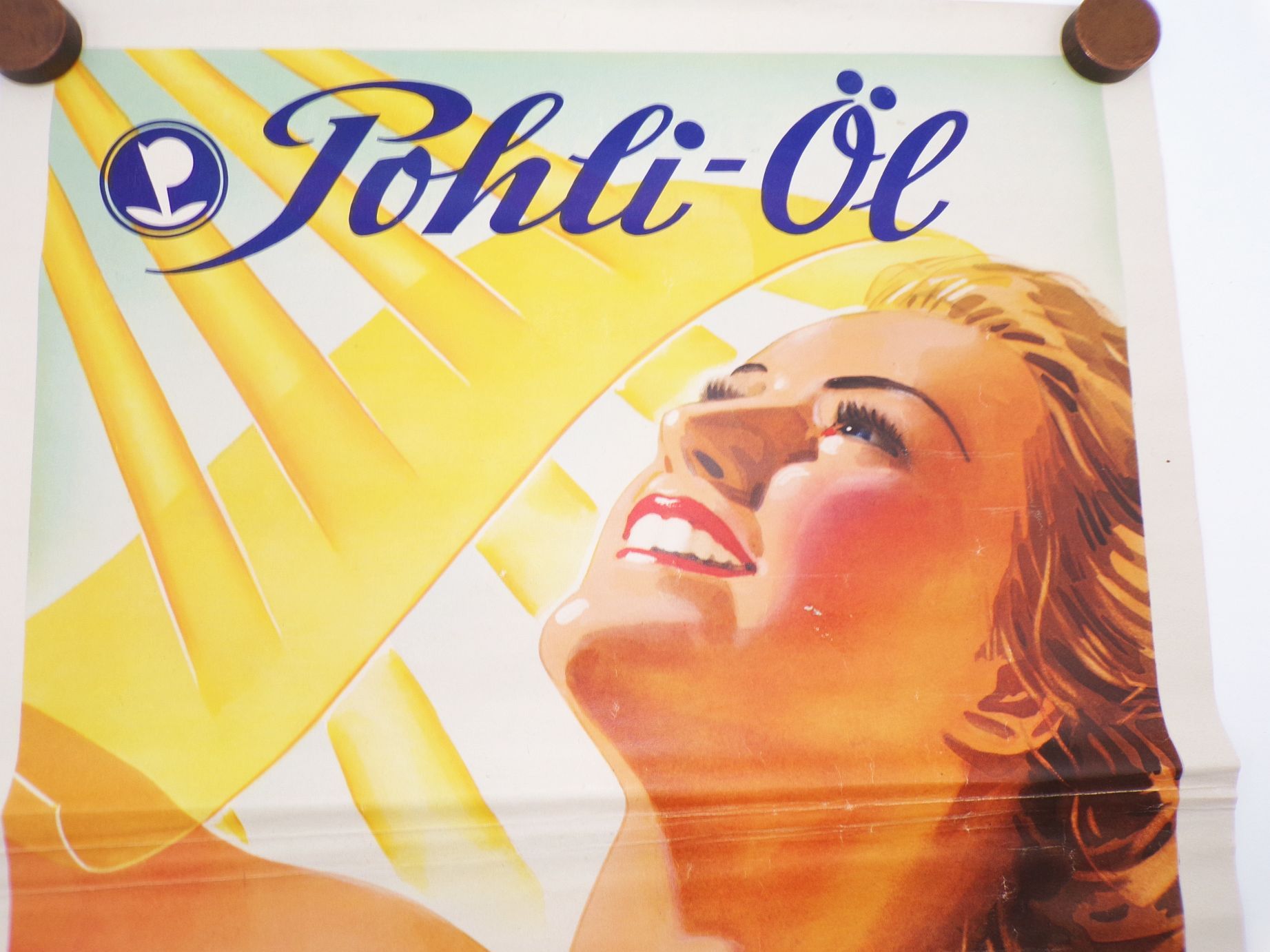 Altes Reklame Plakat Pohli Öl Sonnenschutz Frau 1958 DDR Retro Vintage 