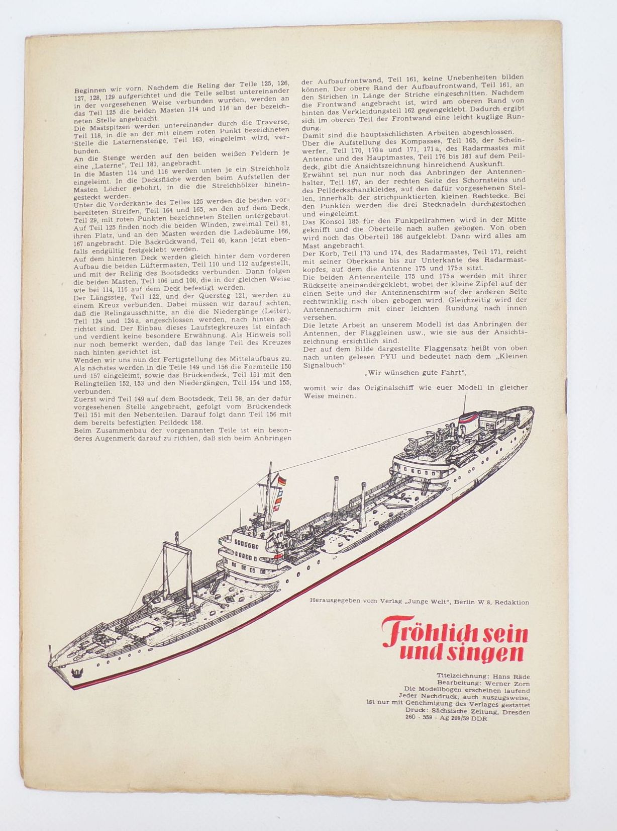 Tanker Leuna Schiff Kranich Modellbogen DDR 1959 Bastelbogen 