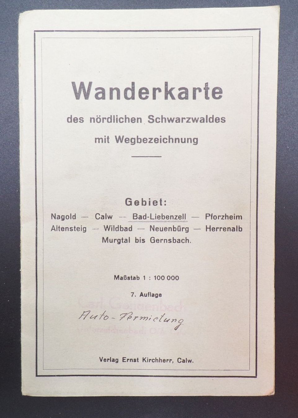 Wanderkarte des nördlichen Schwarzwald mit Wegbezeichnung alte Landkarte