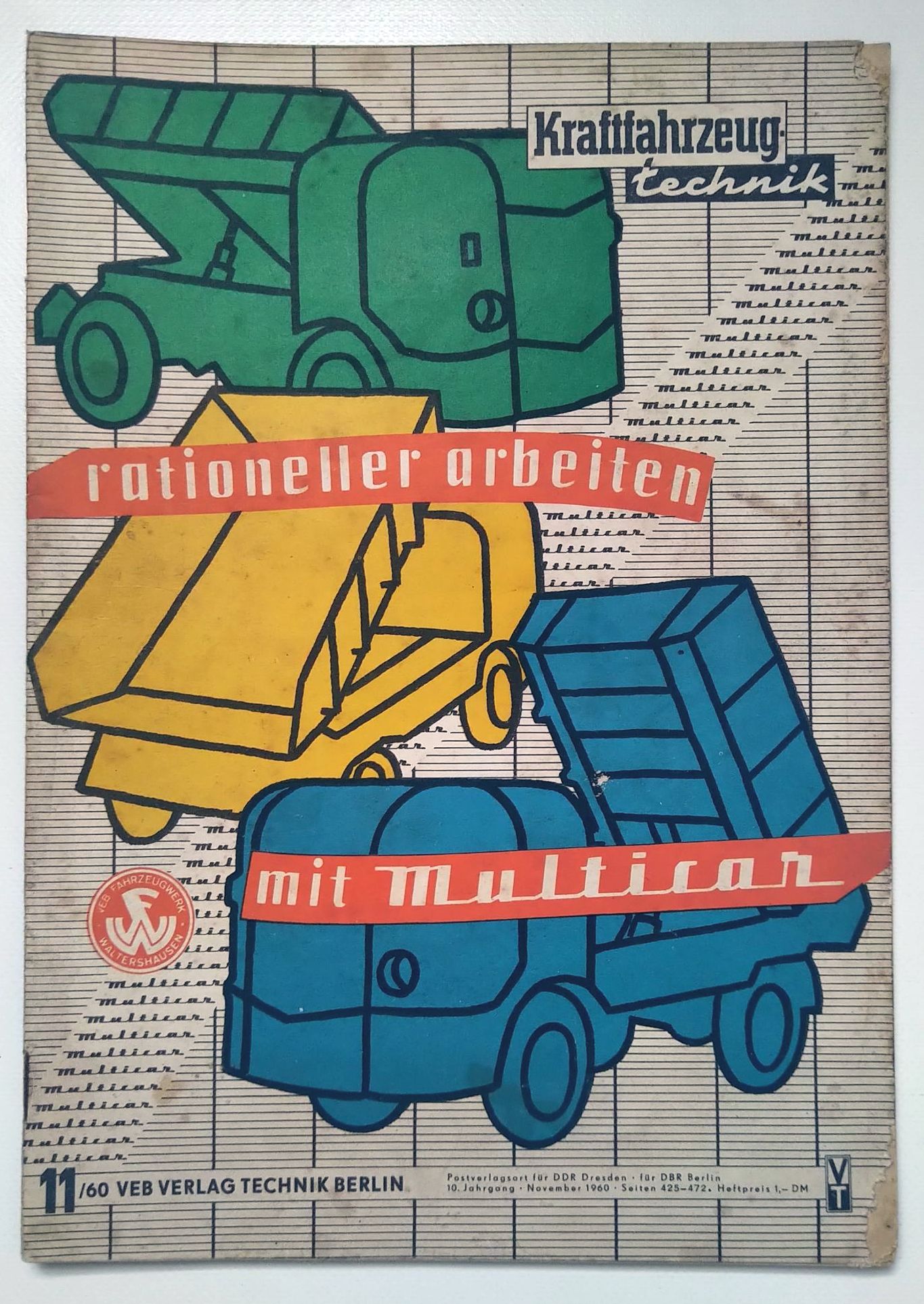 Kraftfahrzeugtechnik Zeitschrift DDR Nr 11 Multicar 1960