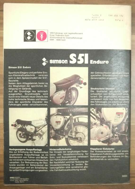 KFT Simson Neue StVO Fahrbericht S 51 Enduro und Korrosionsschutz 1982