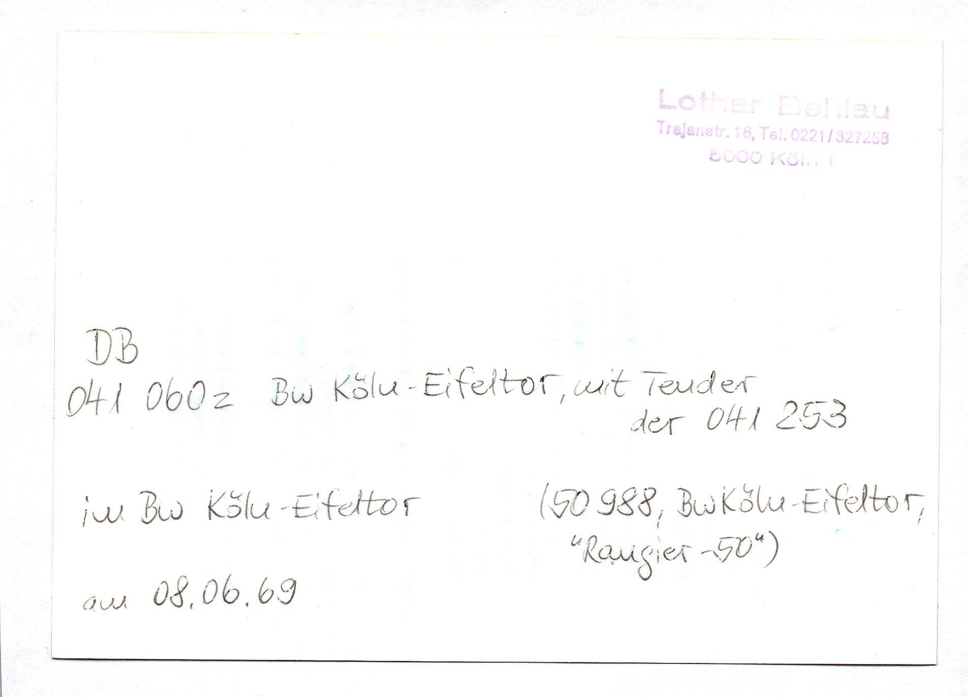 Foto DB 041 060z Bw Köln-Eifeltor mit Tender der 041 253 am 08.06.1969