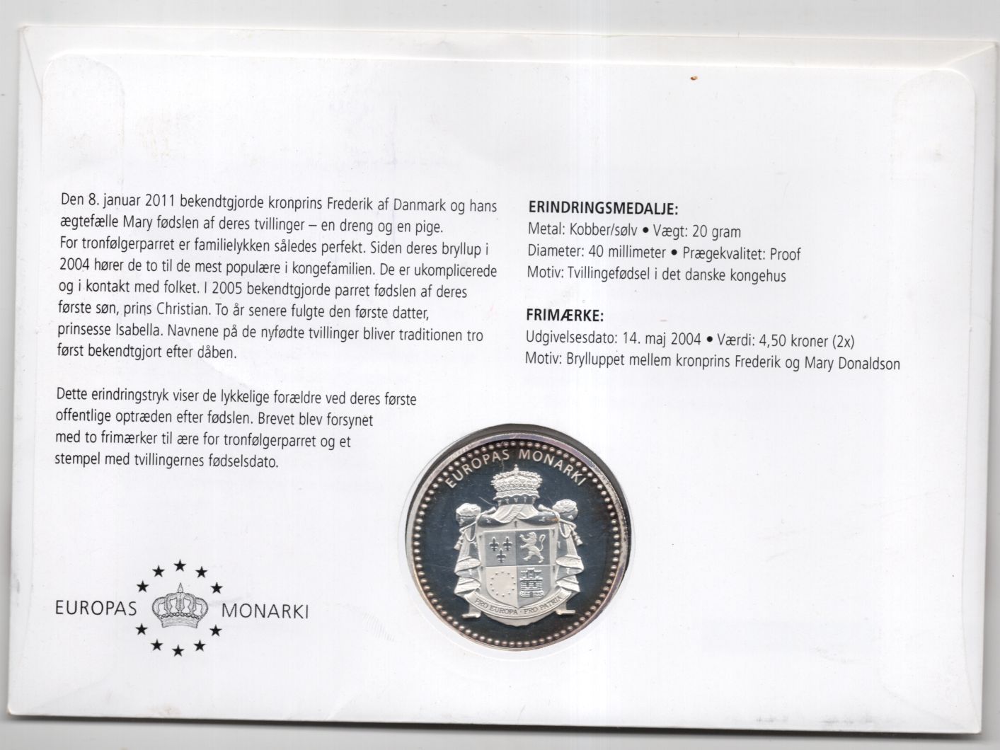 Numisbrief Zwillingsgeburt Dänemark 2011 Danske Kongehus Numisbrief Zwillingsgeburt Dänemark 2011 Danske Kongehus
