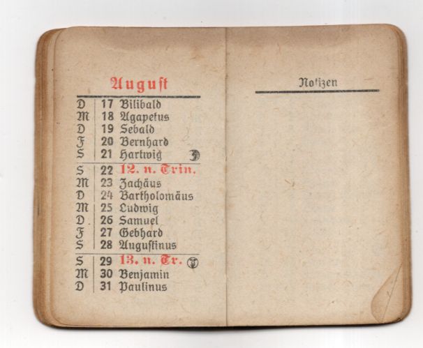 Kleiner Taschenkalender 1920 