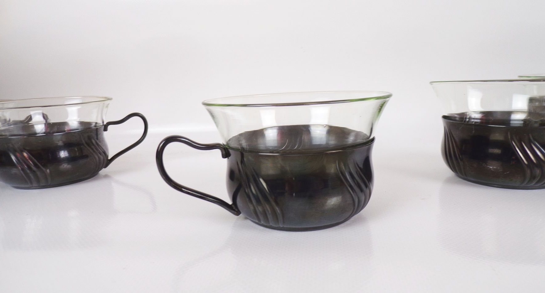 Alte Hutschenreuther Teegläser Alpacca Jenaer Glas Art Deco 6 StückTeeglas Alte Hutschenreuther Teegläser Alpacca Jenaer Glas Art Deco 6 StückTeeglas