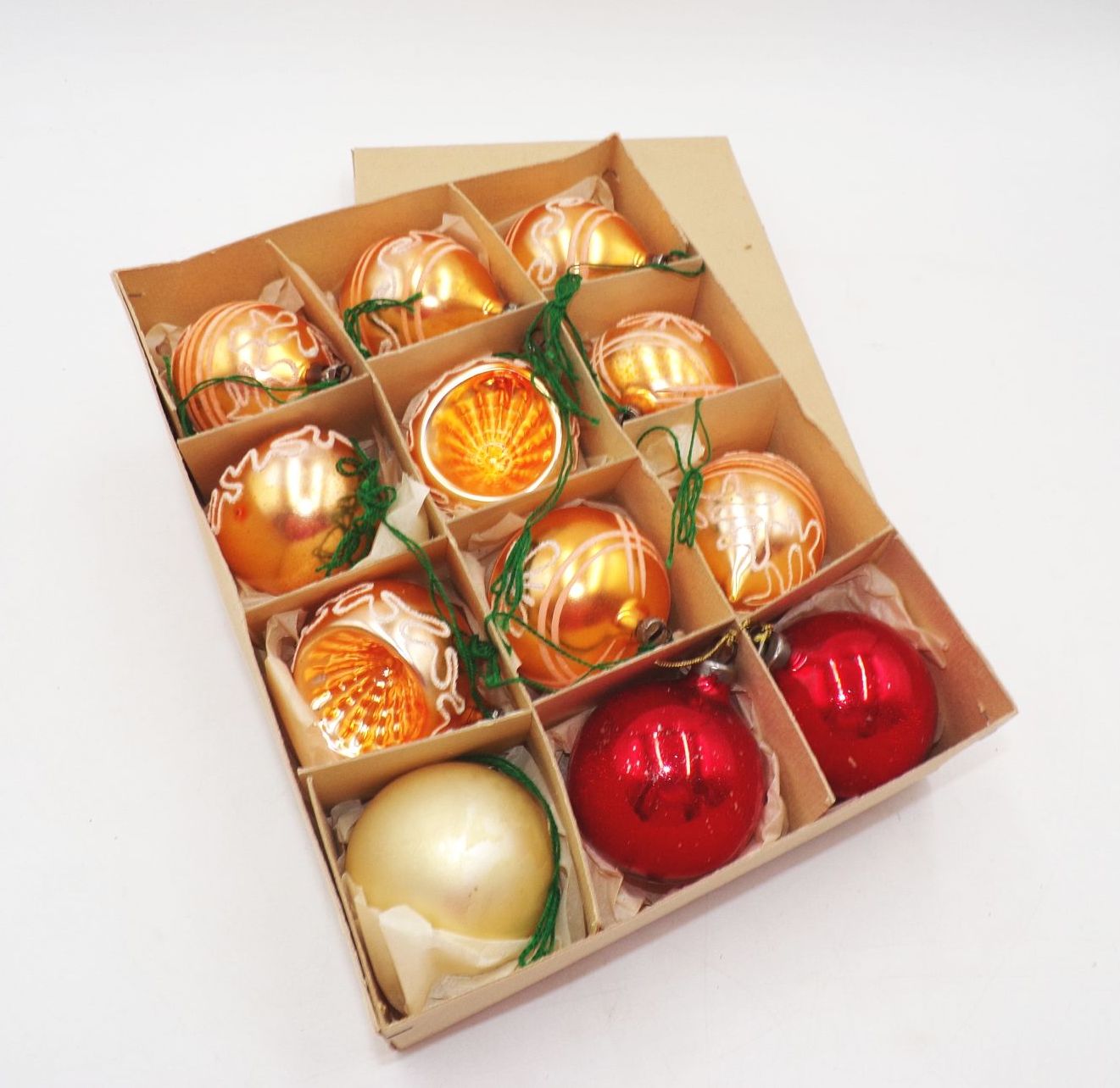 Alter Baumschmuck CBS Glas apricot Reflexkugeln Christbaumschmuck 