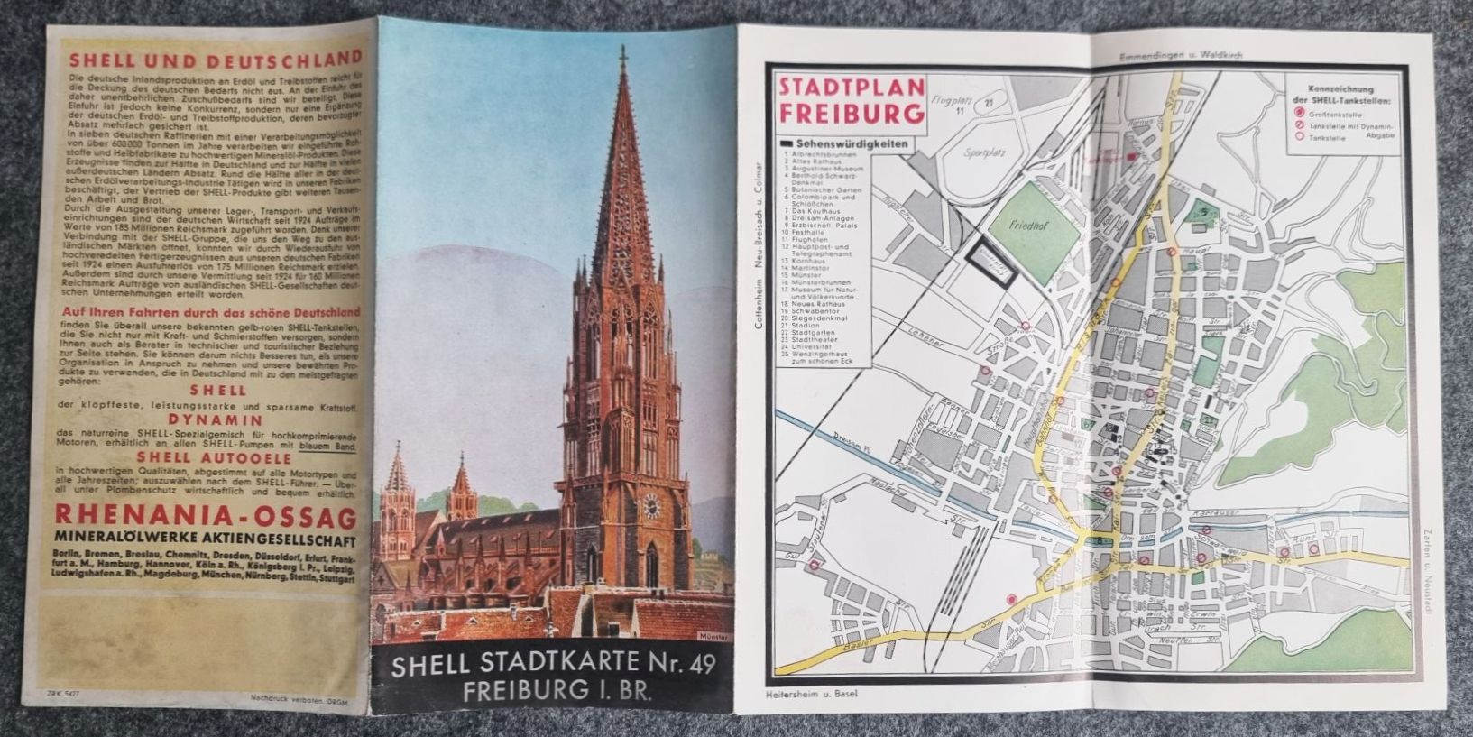 Shell Stadtkarte Nr 49 Freiburg im Breisgau alte Landkarte Emmendingen und Waldkirch 1930er Shell Stadtkarte Nr 49 Freiburg im Breisgau alte Landkarte Emmendingen und Waldkirch 1930er