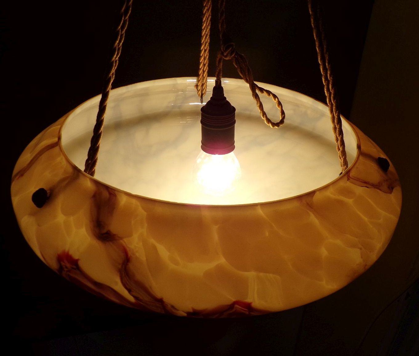 Alte Schalenlampe Art Deco E27 Marmor Optik Deckenleuchte 