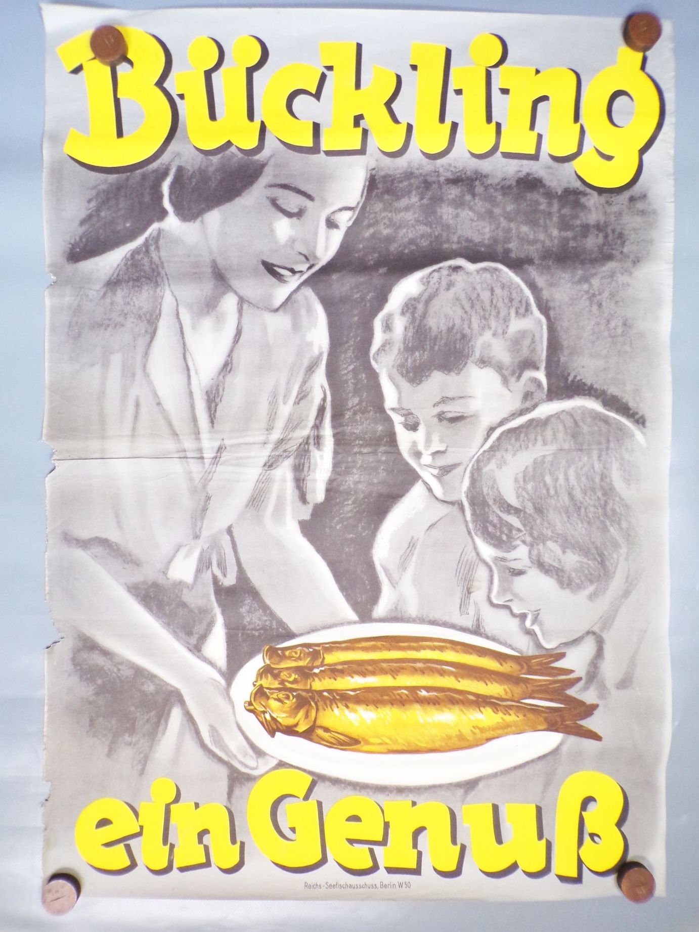 Plakat Fisch Reklame Bückling ein Genuss 1930 er Poster Vintage