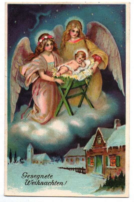 Postkarte Gesegnete Weihnachten Engel mit Jesuskind 1930er 