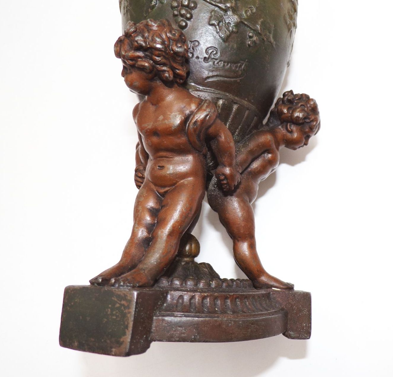 Alte Bronze Amphoren 2 Stück Eugene Provost signiert Putto Engel