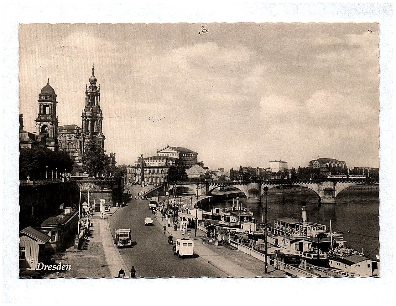 Ak Dresden DDR 1961 Elbe Schiffe Straße Brücke