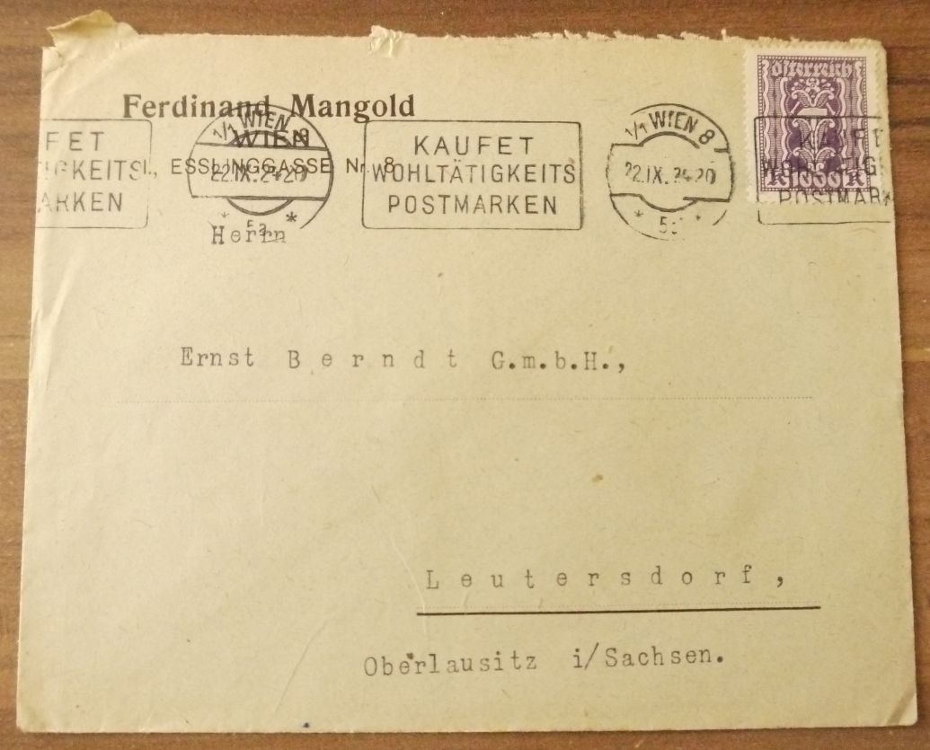 Brief Österreich Wien 1924 Ferdinand Mangold Firmenbrief