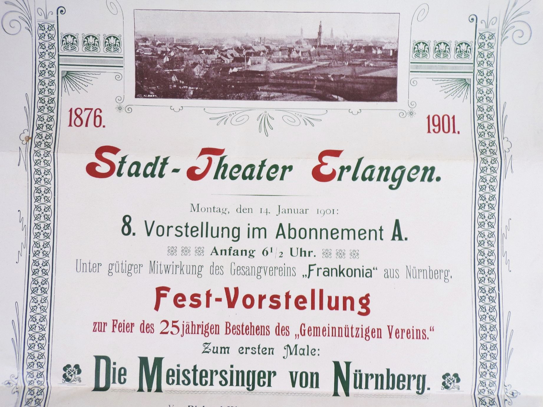 Erlangen Stadttheater Meistersänger von Nürnberg Programm Aushang 1901 Erlangen Stadttheater Meistersänger von Nürnberg Programm Aushang 1901