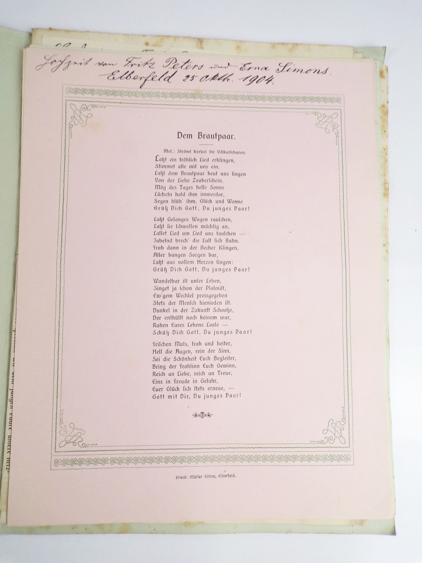 Hochzeitprogramme um 1890 Boeddinghaus Barmen Wuppertal Düsseldorf 