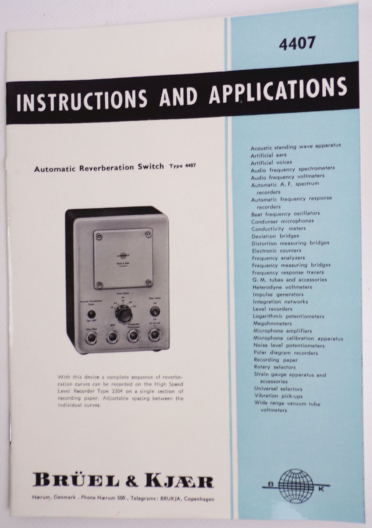 Brüel und Kjaer Katalog Anleitung 1957 Elektronische Messgeräte 