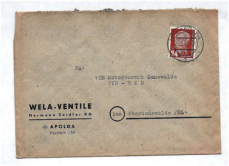 Briefkuvert 1953 WELA Ventile Hermann Seidler KG Apolda Brief