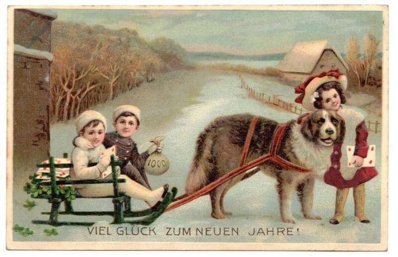 Präge Ak Neujahr Kinder Hund 1913 