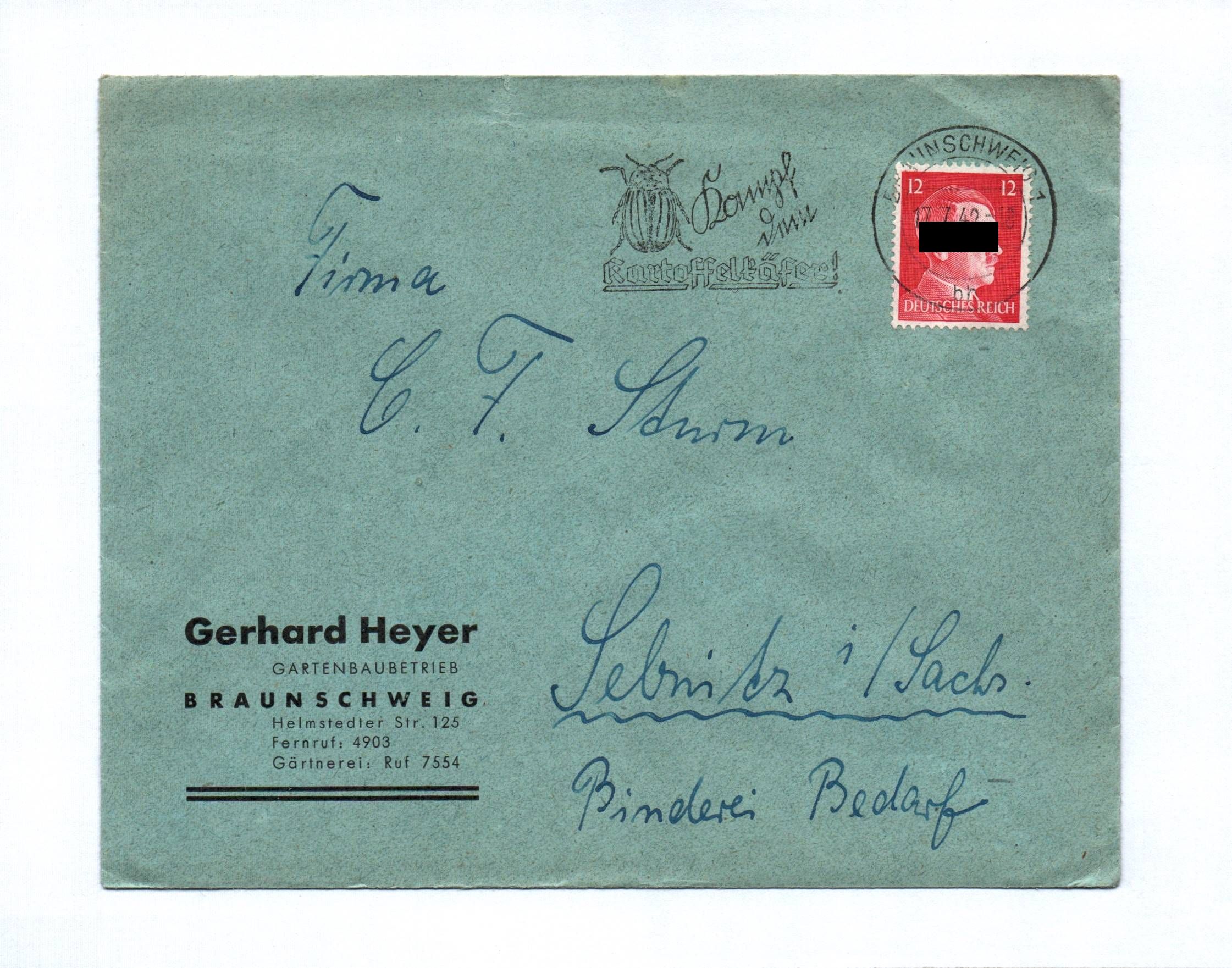 Brief Gerhard Heyer Gartenbaubetrieb Braunschweig 1942 Brief Gerhard Heyer Gartenbaubetrieb Braunschweig 1942