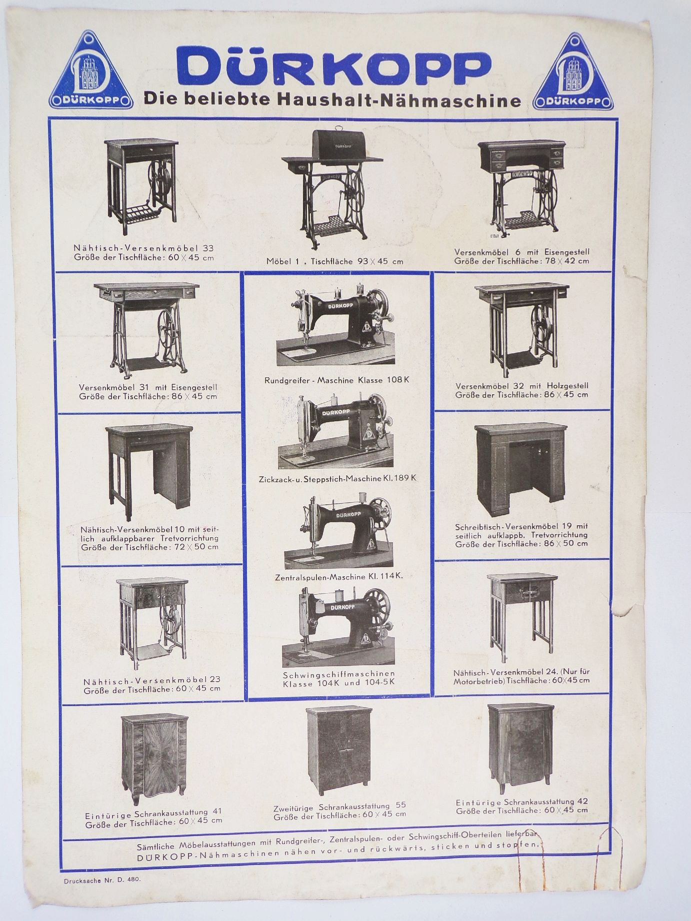 Werbeblatt Dürkopp Nähmaschine um 1930 Druck