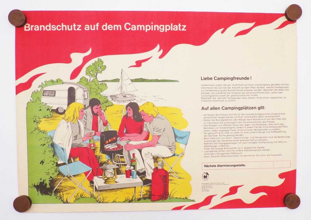 DDR Poster Brandschutz auf dem Campingplatz 1981 Brandschutz Plakat