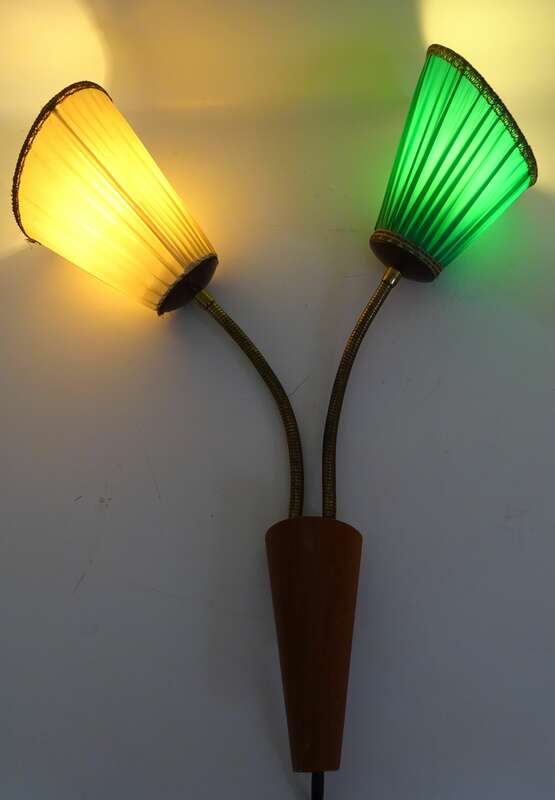 Vintage Tütenlampe 2armig Mid Century Grün Beige DDR Lampe 