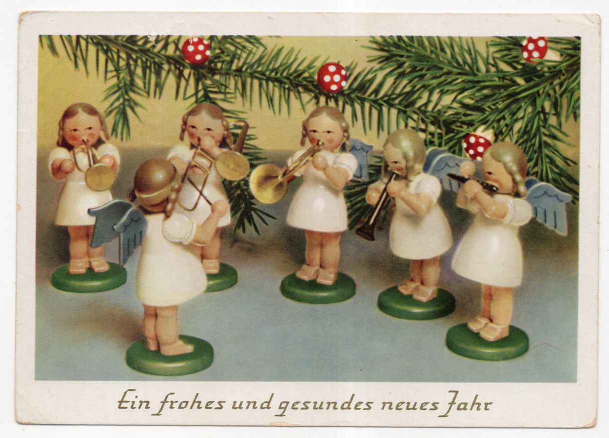 Ak Erzgebirge Engelorchester Neujahr Fliegenpilze 1982