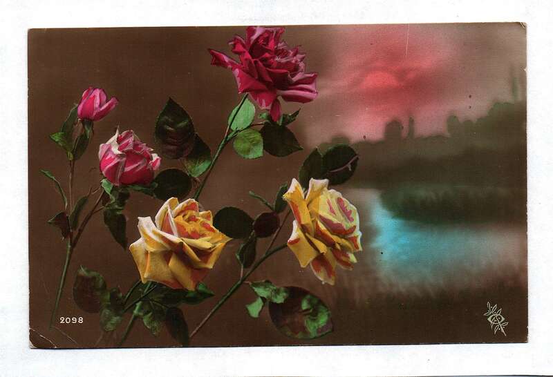Motivkarte Rosen Blumen gelb rosa Künstler-Karte Postkarte