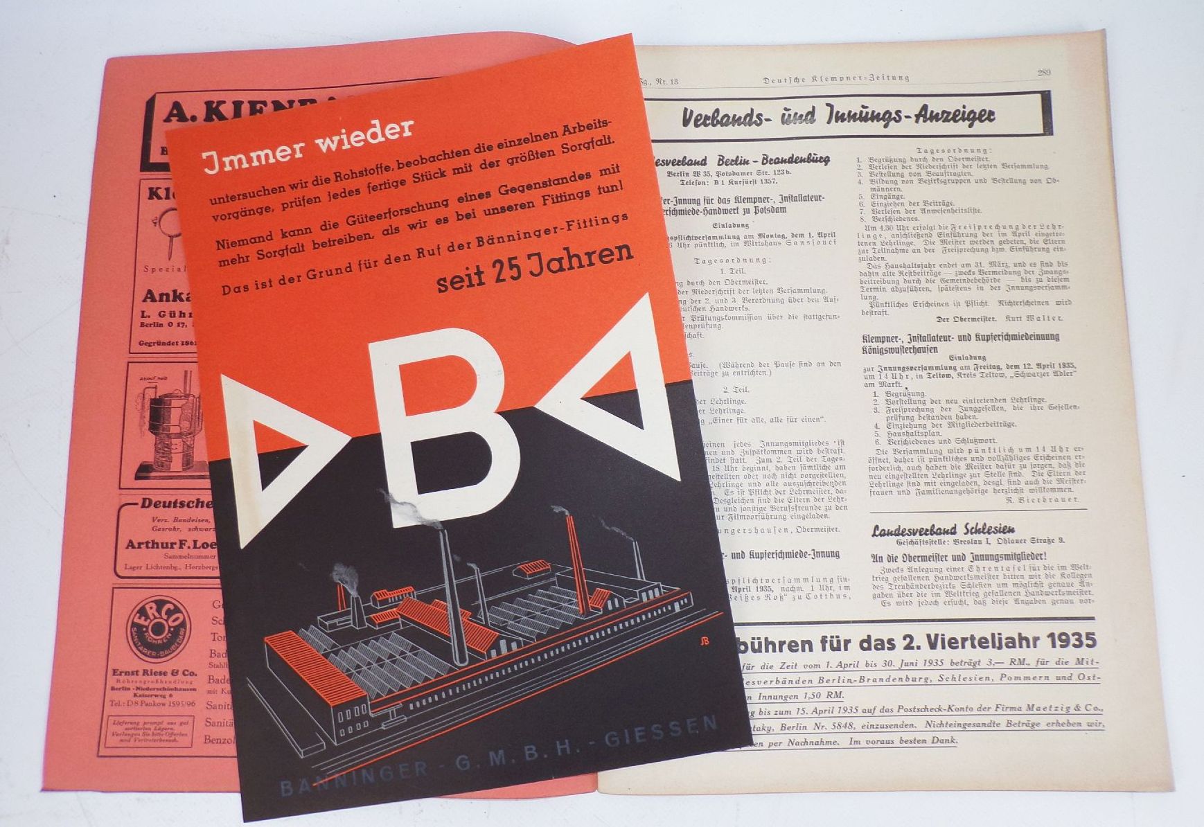 Deutsche Klempner Zeitung Installateur Anzeigen Reklame um 1938