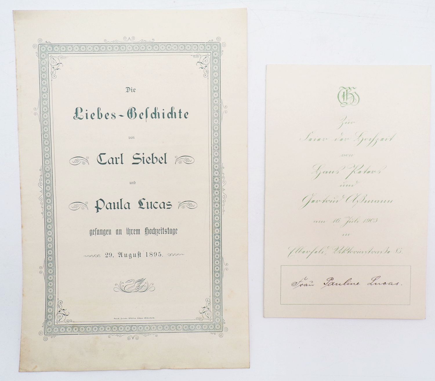 Hochzeit Elberfeld Zeitung Programme Speisekarte um 1900 