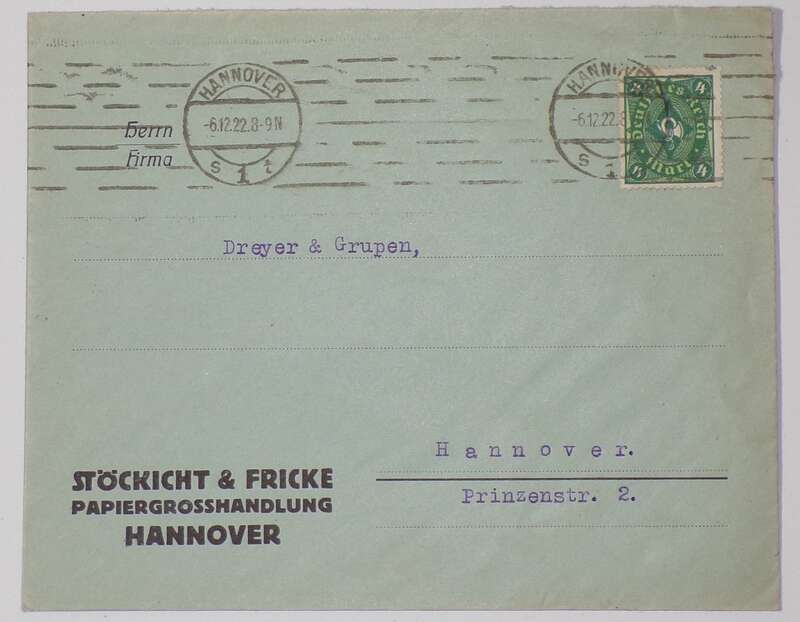 Hannover Stöckicht und Fricke 1922 Werbebrief alter Brief