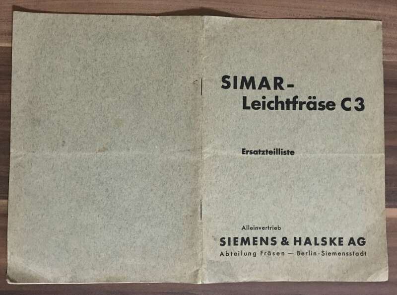 Betriebsanleitung Siemens Simar Leichtfräse C3 Ersatzteilliste
