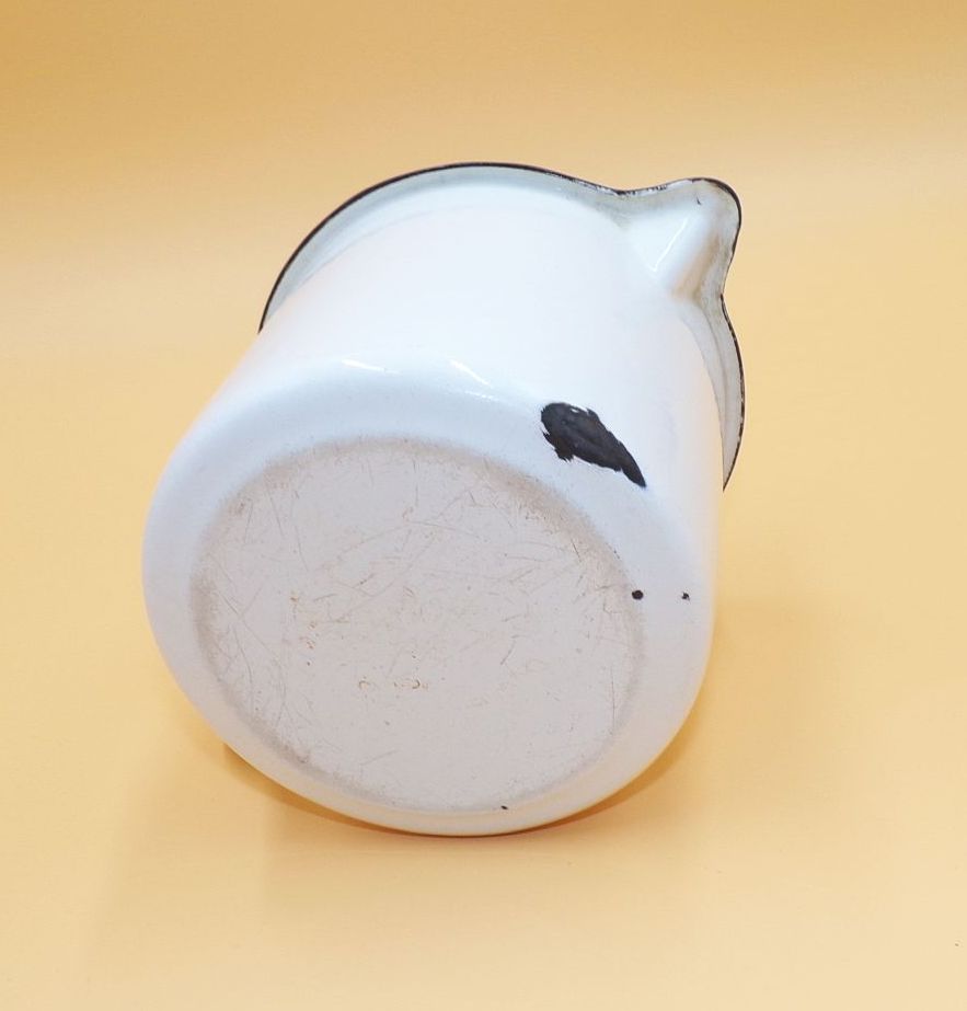 Alter Schnabeltopf Email Weiß Vintage Pflanzgefäß Gartendeko 