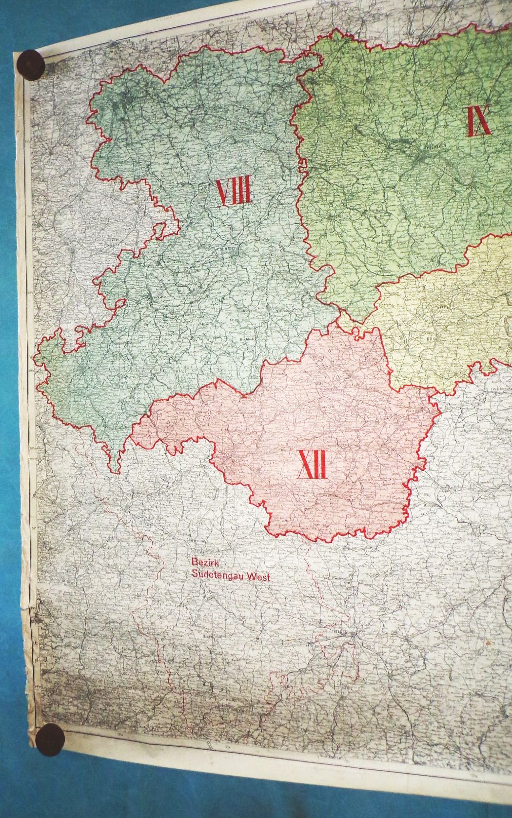 Alte Landkarte Sudeten Gau Nord Bund der deutschen Eisenhändler 