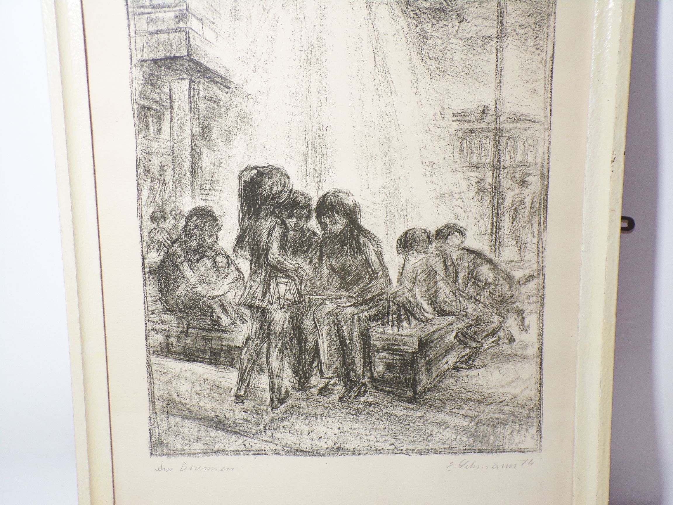 DDR Grafik Am Brunnen E Lehmann 1974 Kunstdruck Bilderrahmen