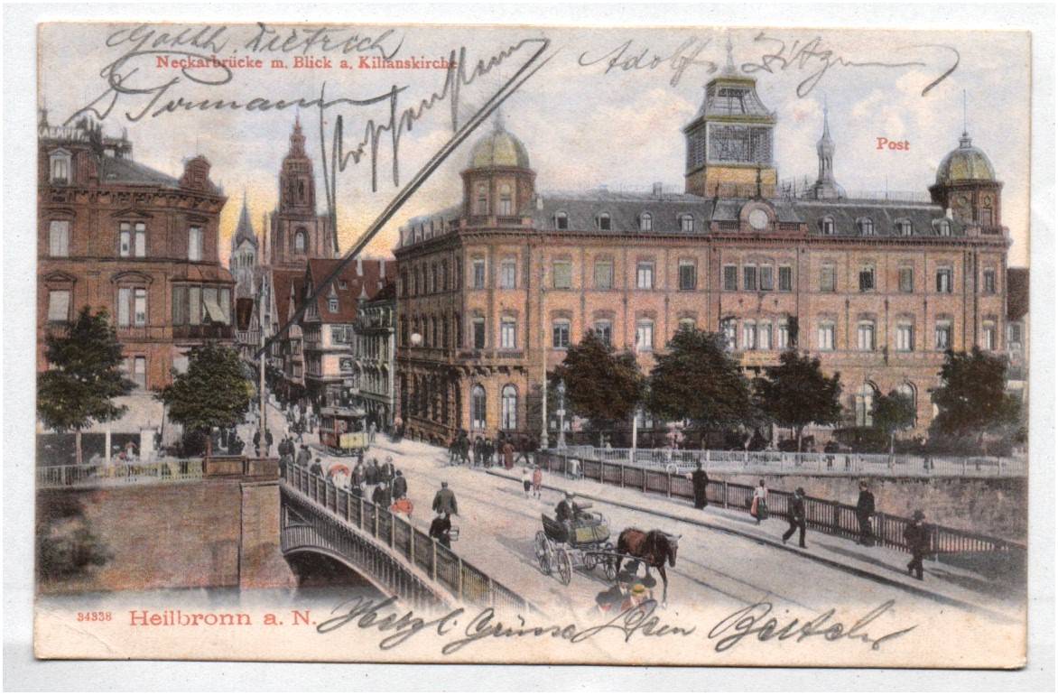Litho Ak Heilbronn Neckarbrücke mit Blick auf Kilianskirche 1905