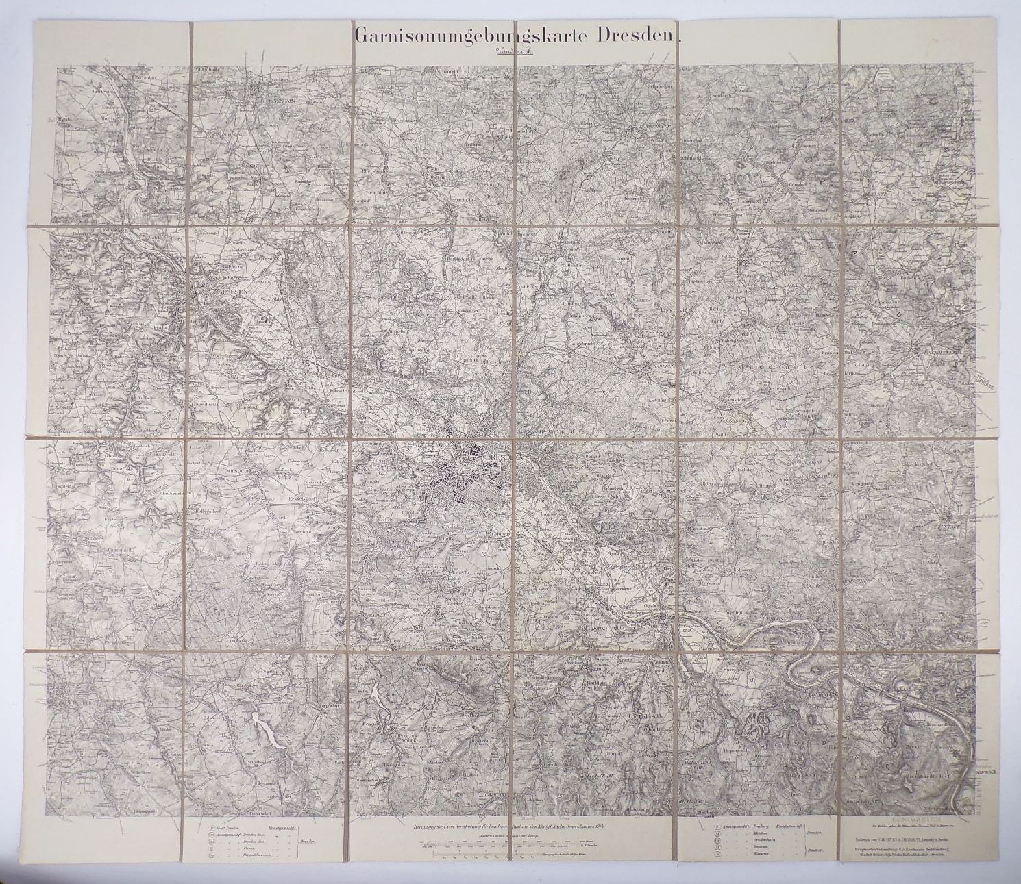 Alte Landkarte Garnisonumgebungskarte Dresden 1914 Leinenkarte 