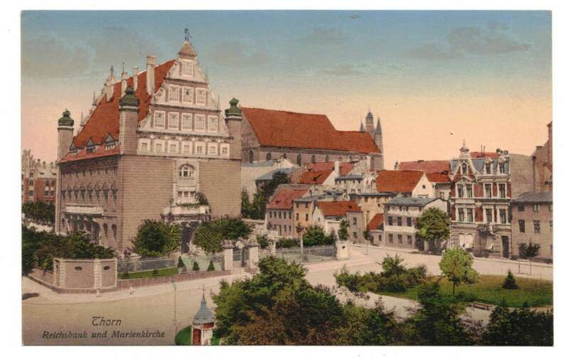 Ak Thorn Reichsbank und Marienkirche um 1910 Pommern