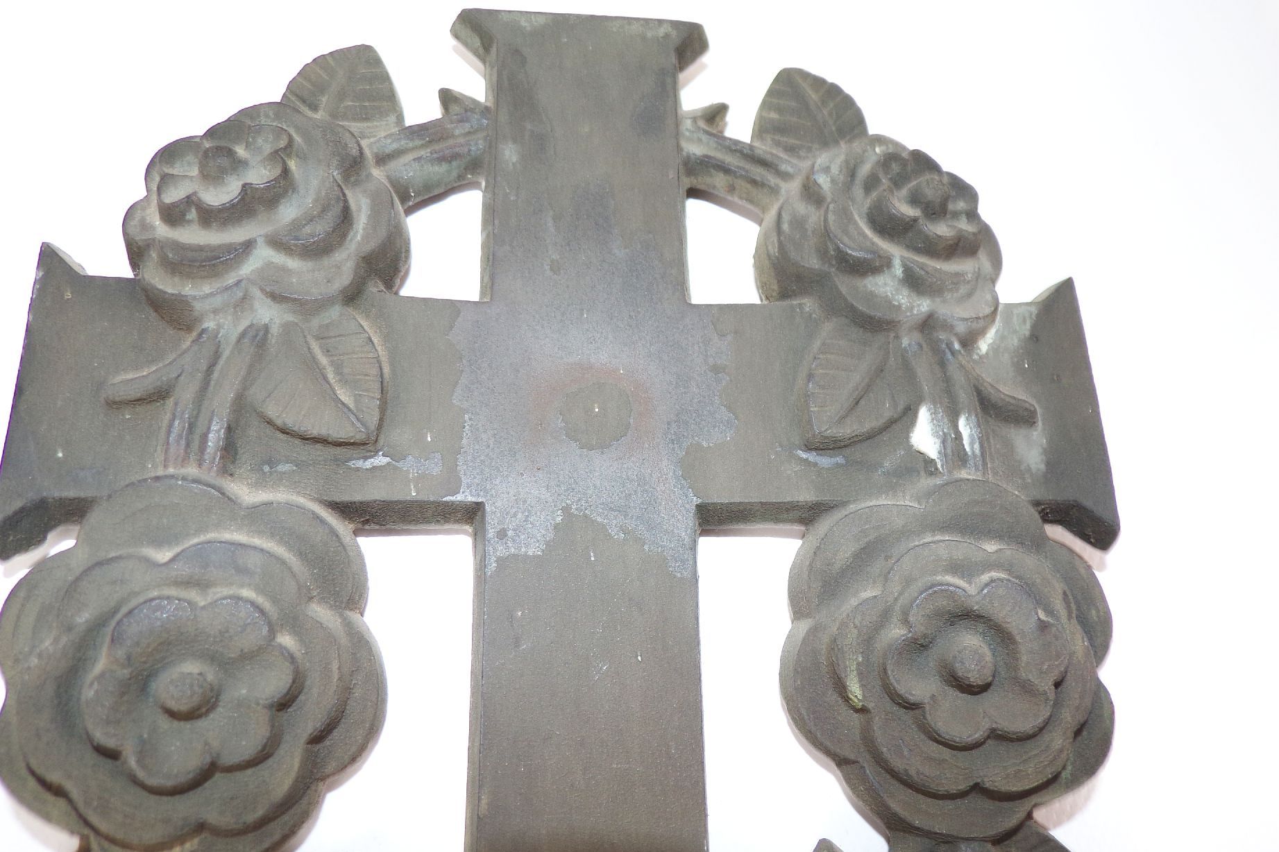 Altes Bronze Kreuz Friedhof Ornament Rosen Grabschmuck 
