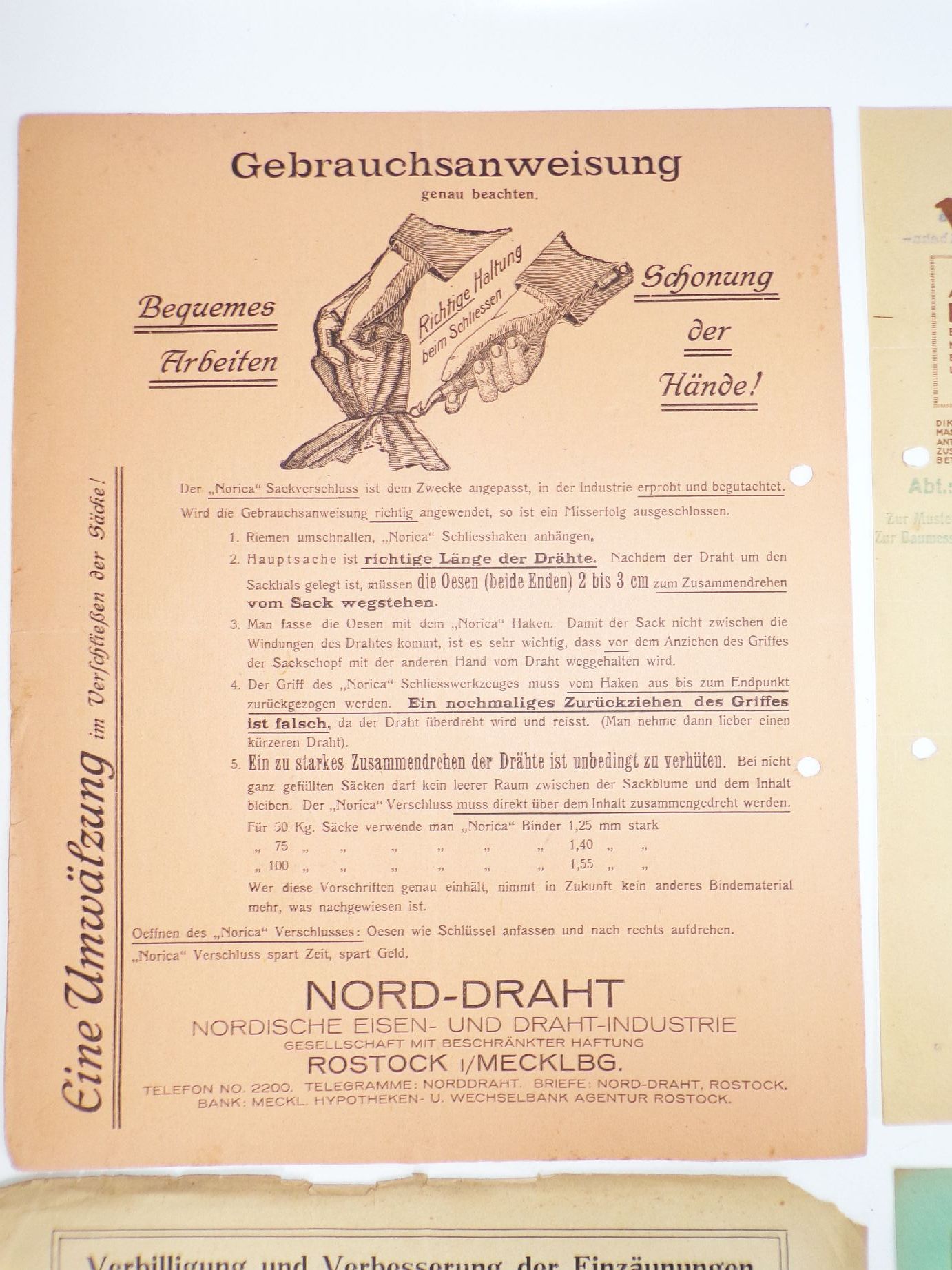 Rostock Nord Draht Eisen Industrie 1920 Papier Reklame 