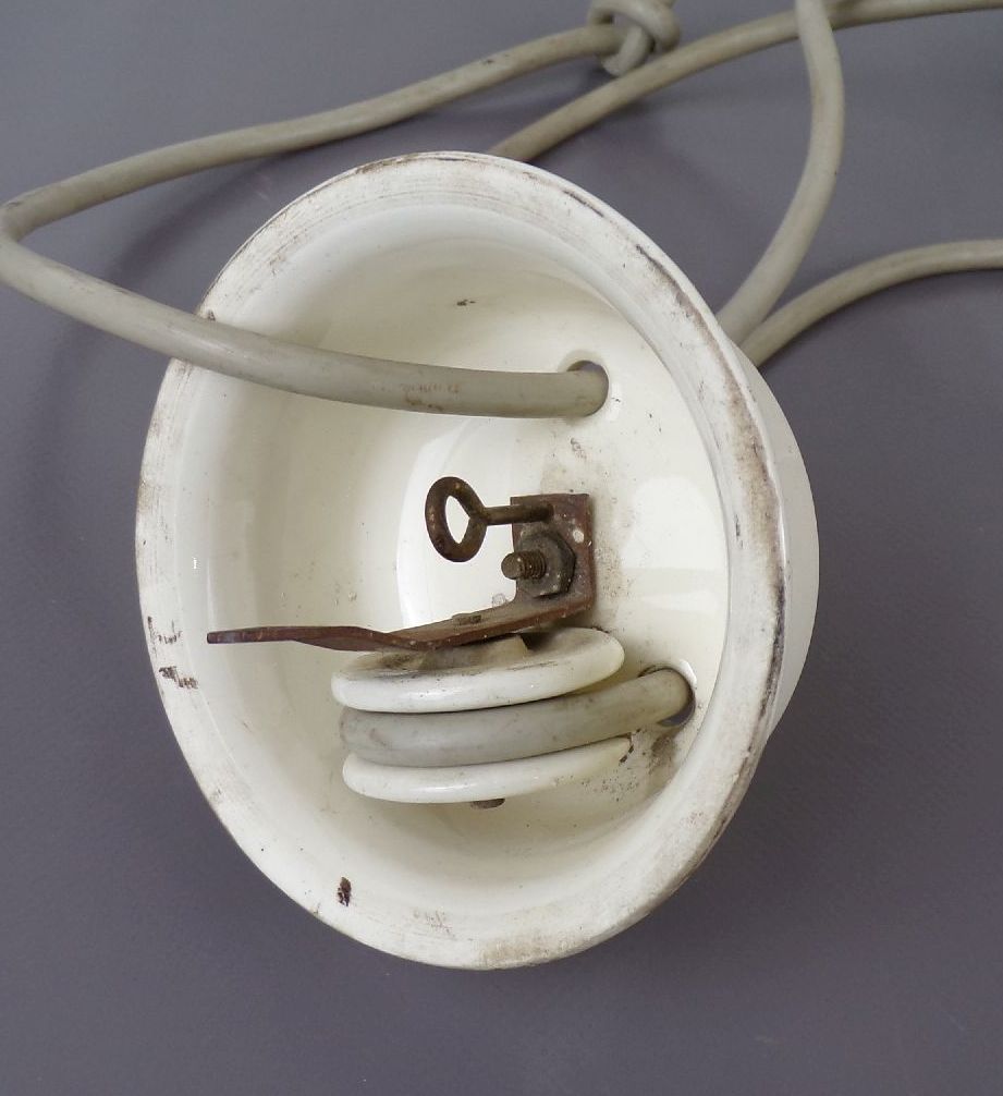 Alter Lampenzug Weiss Steingut Lampenpendel Leuchte Aufhängung
