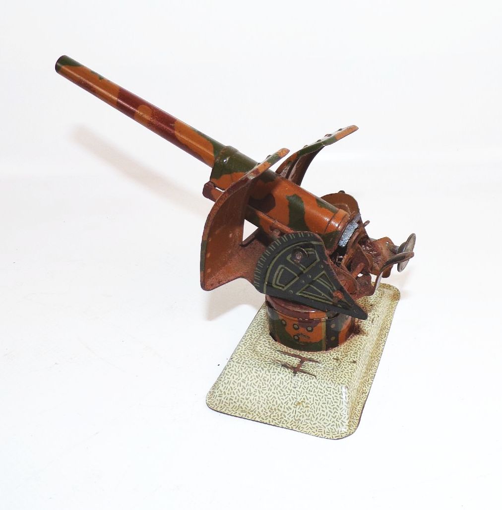 Altes Geschütz drehbar Standgeschütz mimikry 2 Wk Blechspielzeug