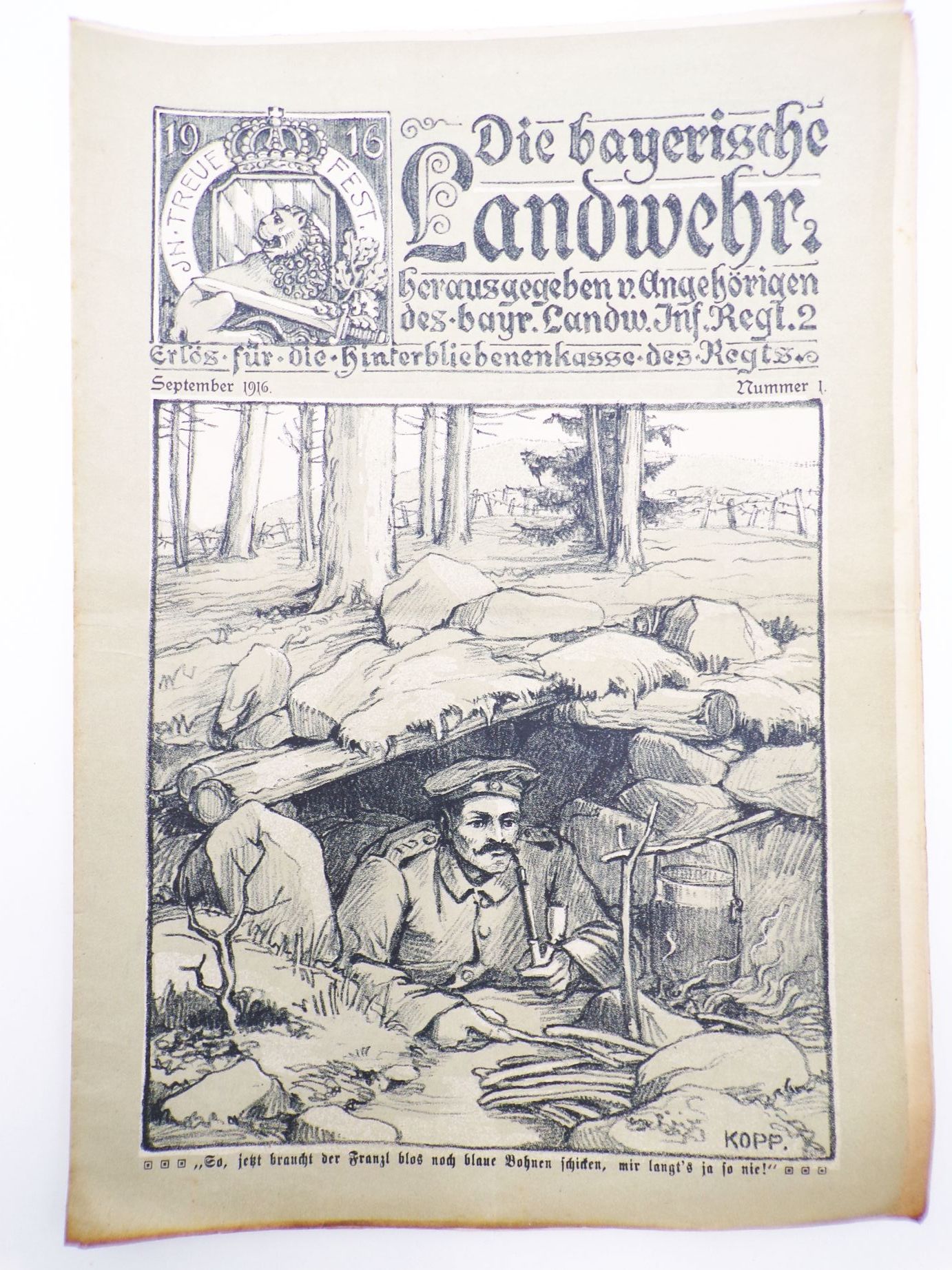 Die bayerische Landwehr IR 2 November 1916 Nummer 1 Zeitung 1 Wk