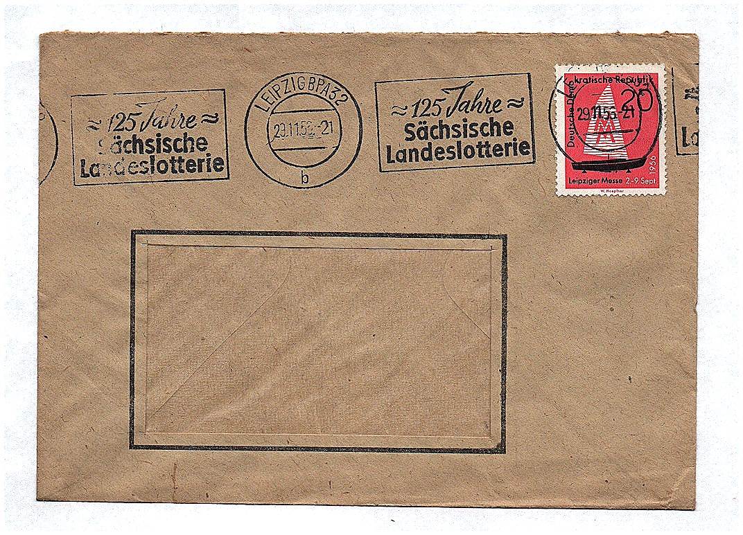 Briefkuvert 1956 DDR 125 Jahre Sächsische Landeslotterie