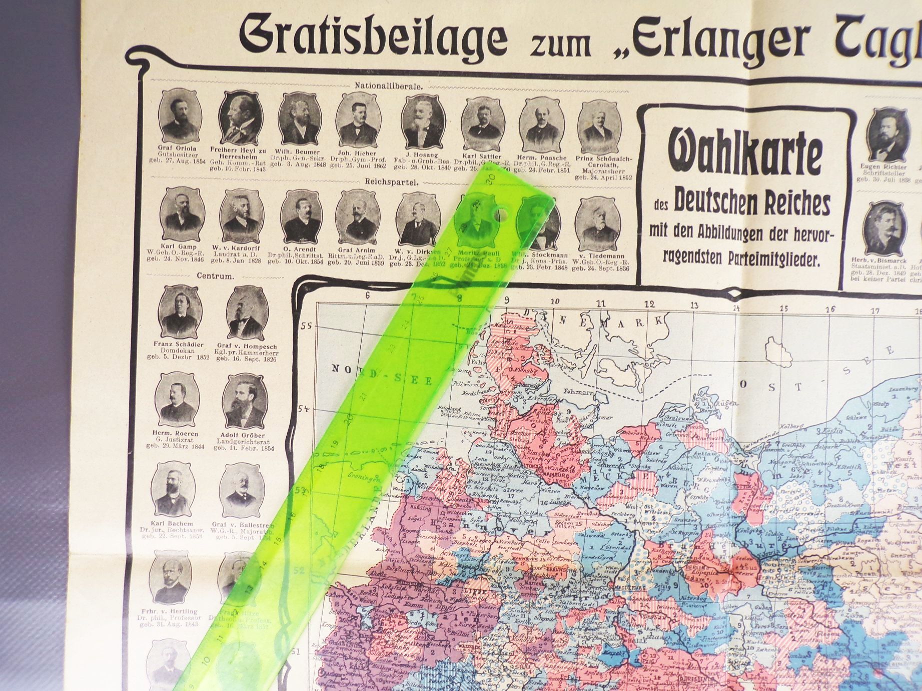 Erlangen Tageblatt Wahlkarte Partei Mitglieder Politik 1903 Erlangen Tageblatt Wahlkarte Partei Mitglieder Politik 1903